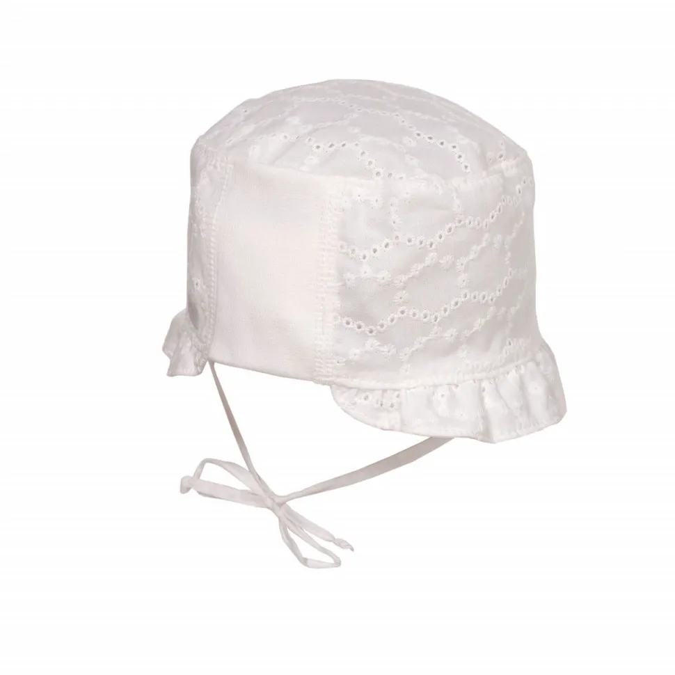 BABY GIRL-Hütchen, Bindeband Rüschenkrempe, Jerseyeinsatz, Futter