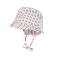 BABY-Hütchen, Ohrenklappen Streifen "maritim", Jerseyeinsatz, Bindeband,