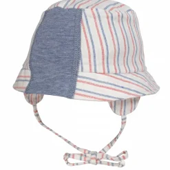 BABY-Hütchen, Ohrenklappen Streifen "maritim", Jerseyeinsatz, Bindeband,