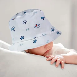 BABY-Hütchen, "maritim" Ohrenklappen, Jerseyeinsatz, Bindeband