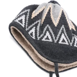 BABY-Mütze, ausgenäht, Band Norweger Jacquard, Minipompon, Teddyfutter