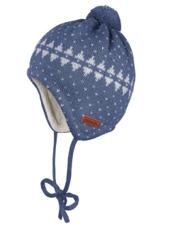 BABY-Mütze, ausgenäht Pünktchenjacquard, Minipompon, Futter