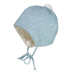BABY-Mütze, ausgenäht, Pompon Punkte-Melange, Bindeband, Teddyfutter