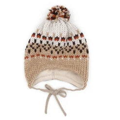 BABY-Mütze, ausgenäht, Pompon Jacquard Grobstrick, Futter
