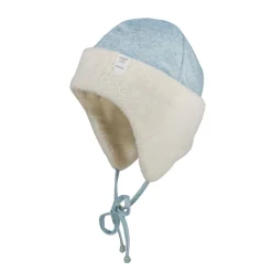 BABY-Mütze, ausgenäht,Umschlag Punkte-Melange, Teddyfutter, Bindeband