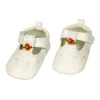 Baby-Schuhe festlich, Blüte Klettverschluss, PU-Sohle mit Bär