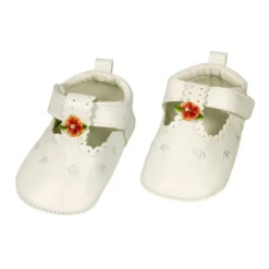 Baby-Schuhe festlich, Blüte Klettverschluss, PU-Sohle mit Bär