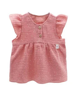 GOTS BABY GIRL-Top, Musselinstoff, Rüschenärmel