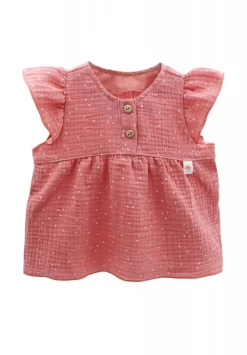 GOTS BABY GIRL-Top, Musselinstoff, Rüschenärmel