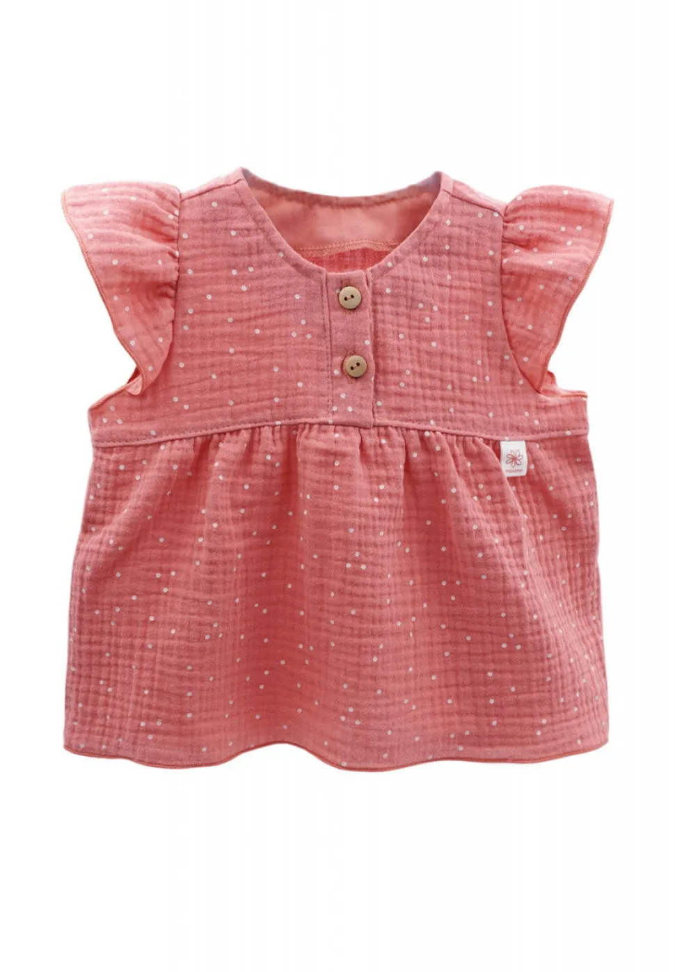 GOTS BABY GIRL-Top, Musselinstoff, Rüschenärmel