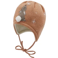 GOTS BABY-Mütze, Hase Jacquard Teddyfutter, Minipompon, Bindeband