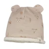 GOTS BABY-Mütze, Öhrchendeko Jersey bedruckt, Teddyfutter