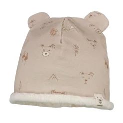 GOTS BABY-Mütze, Öhrchendeko Jersey bedruckt, Teddyfutter