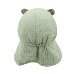 GOTS BABY-Schildmütze, Öhrchen Musselinstoff, Nackenschutz, Bindeband