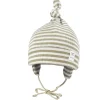 GOTS BABY-Zipfelmütze, Knoten Feinrippjersey geringelt, Ohrenklappen, Jerseyfutter
