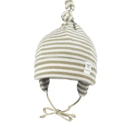 GOTS BABY-Zipfelmütze, Knoten Feinrippjersey geringelt, Ohrenklappen, Jerseyfutter