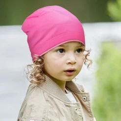 GOTS KIDS-Beanie middle, Kontrastrand, einfarbig, UV 50