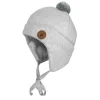 GOTS MINI-Mütze,Baumwollfleece Pompon, Umschlag, Bindeband