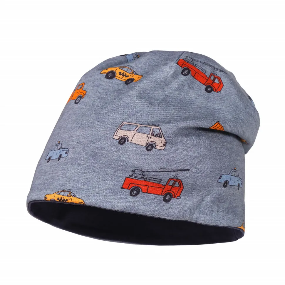 KIDS BOY-Beanie Autos reversible, Jersey bedruckt