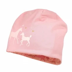 KIDS GIRL-Beanie Pferde reversible, Jersey bedruckt