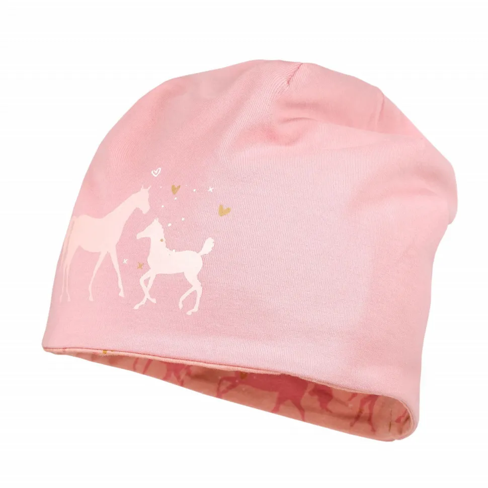 KIDS GIRL-Beanie Pferde reversible, Jersey bedruckt
