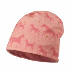 KIDS GIRL-Beanie Pferde reversible, Jersey bedruckt