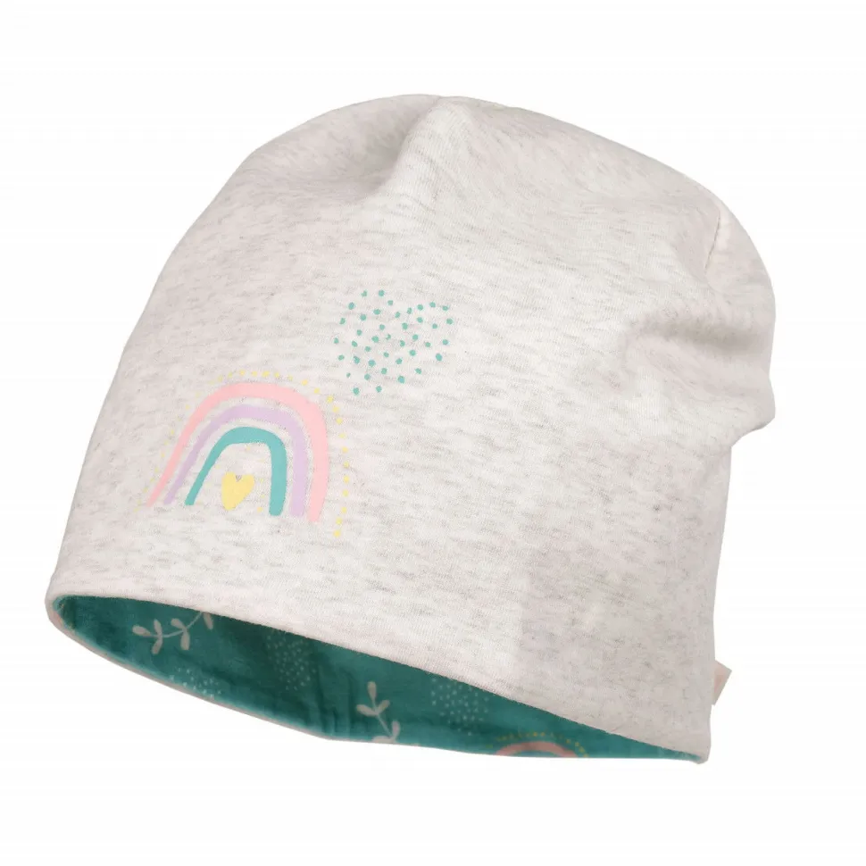 KIDS GIRL-Beanie Regenbogen reversible, Jersey bedruckt