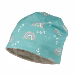 KIDS GIRL-Beanie Regenbogen reversible, Jersey bedruckt