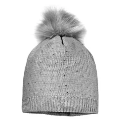 KIDS GIRL-Mütze, Pompon Strass, Fleecestreifen
