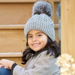 KIDS GIRL-Mütze, Umschlag Kunstfellpompon, Vollfutter