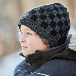 KIDS-Mütze randlos Kästchenjacquard, Futter