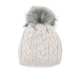 KIDS-Mütze, Zopfstruktur, Futter, fake fur pompon