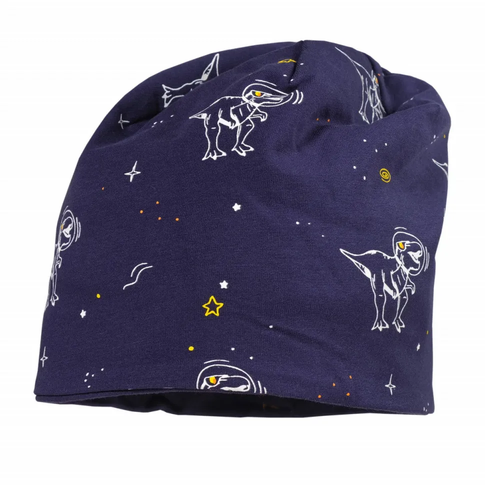 MINI BOY-Beanie, "space dino" reversible, Jersey bedruckt, glow in the dark