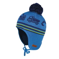MINI BOY-Mütze, ausgenäht "Baufahrzeuge", Pompon