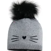 MINI GIRL-Beanie, short Flockmotiv Schnurrbart, Pompon, Futter