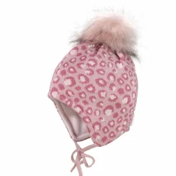 MINI GIRL-Mütze, Animal dots ausgenäht, fake fur pompon, Futter