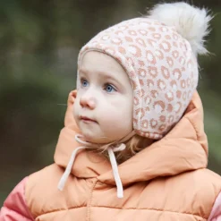 MINI GIRL-Mütze, Animal dots ausgenäht, fake fur pompon, Futter