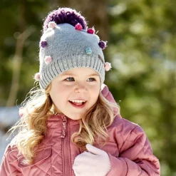 MINI GIRL-Mütze, Noppen Pompon, Vollfutter