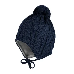 MINI-Mütze, Zopf, ausgenäht Pompon, Futter